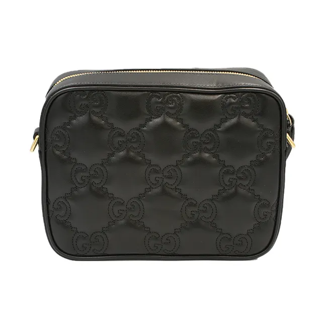 【GUCCI 古馳】經典GG絎縫MATELASSE菱革紋皮革雙背帶 肩背/斜背包(黑色)
