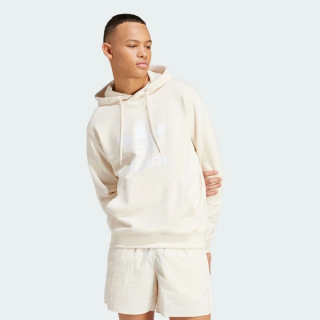 adidas 愛迪達 上衣 男款 長袖上衣 帽T 運動 國際碼 三葉草 TREFOIL HOODY 米白 IM9408(S2756)