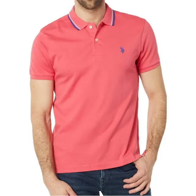 【U.S. POLO ASSN.】2024男時尚全棉小馬球紅橙色合身短袖POLO-網