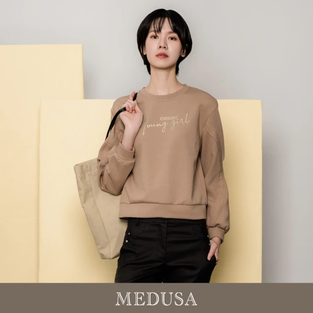 MEDUSA 曼度莎 現貨-young girl 蓬蓬袖剪裁大學T（M-XL）｜女休閒上衣 長袖T恤(505-11201)