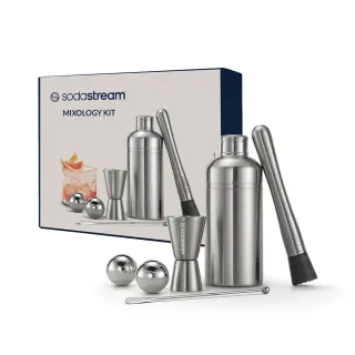 【Sodastream】調酒工具組(搗碎棒、雪克杯、量杯、冰球*2、攪拌匙、調酒飲譜書)