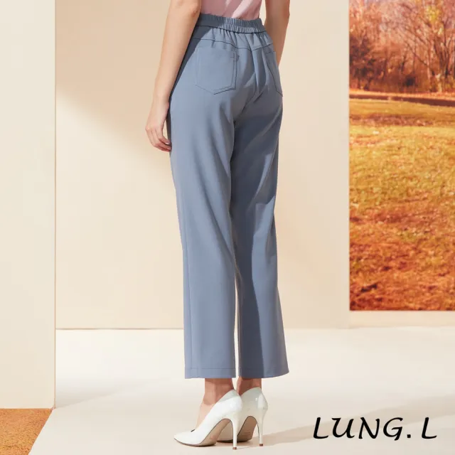【LUNG.L 林佳樺】LQ99E55 莫蘭迪藍造型口袋直筒女裝褲(秋冬新品 加大尺碼)