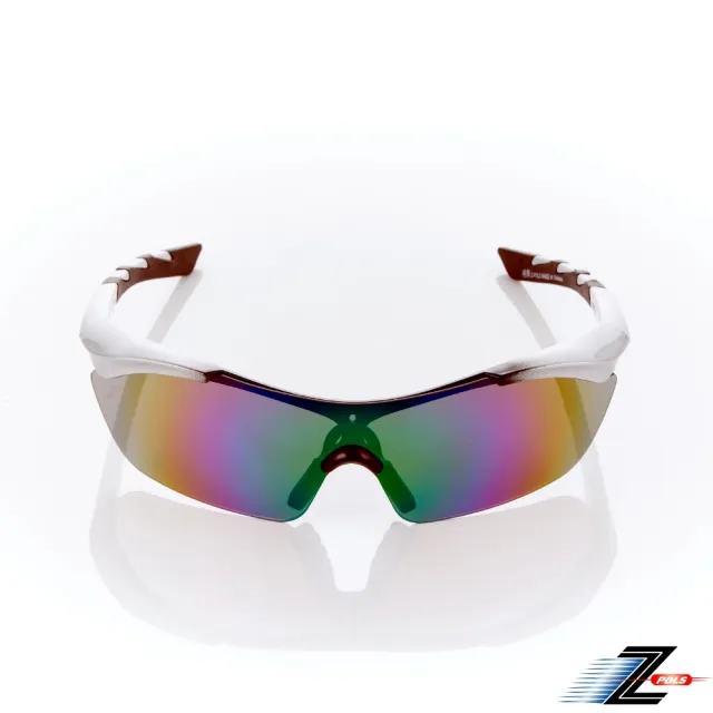 【Z-POLS】質感黑銀漸層TR90頂級材質框 抗UV400 PC電鍍七彩綠一片式帥氣運動太陽眼鏡(輕巧彈性配戴舒適)
