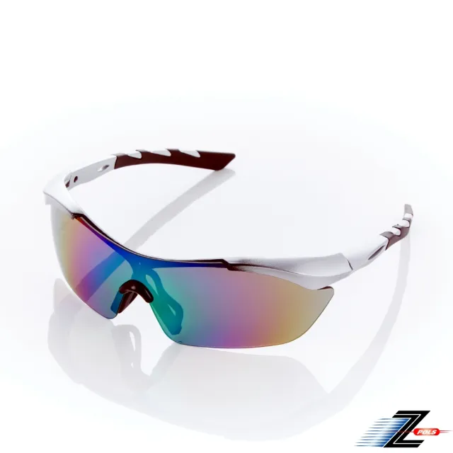 【Z-POLS】質感黑銀漸層TR90頂級材質框 抗UV400 PC電鍍七彩綠一片式帥氣運動太陽眼鏡(輕巧彈性配戴舒適)