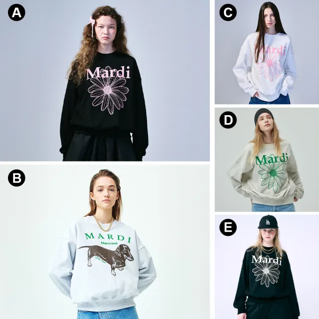 【MARDI MERCREDI】雙11印花大學TEE 黑 白 綠 經典小雛菊 臘腸狗 純棉 SWEATSHIRT FLOWERMARDI