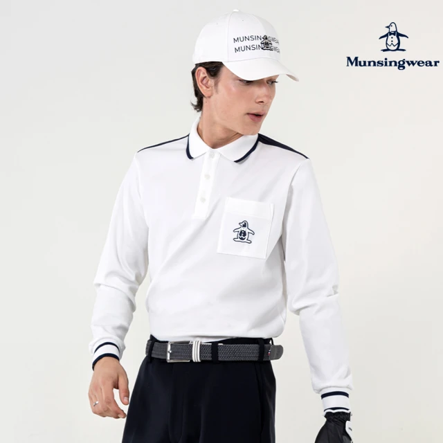 Munsingwear 企鵝牌 男款白色企鵝口袋印花長袖POLO衫 MGUT2B11