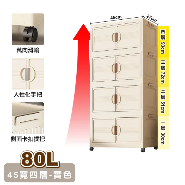 【ONE HOUSE】45寬 80L 艾蜜莉折疊收納櫃_四層 1入(收納架/收納箱/置物櫃/置物架/電器櫃/收納車)