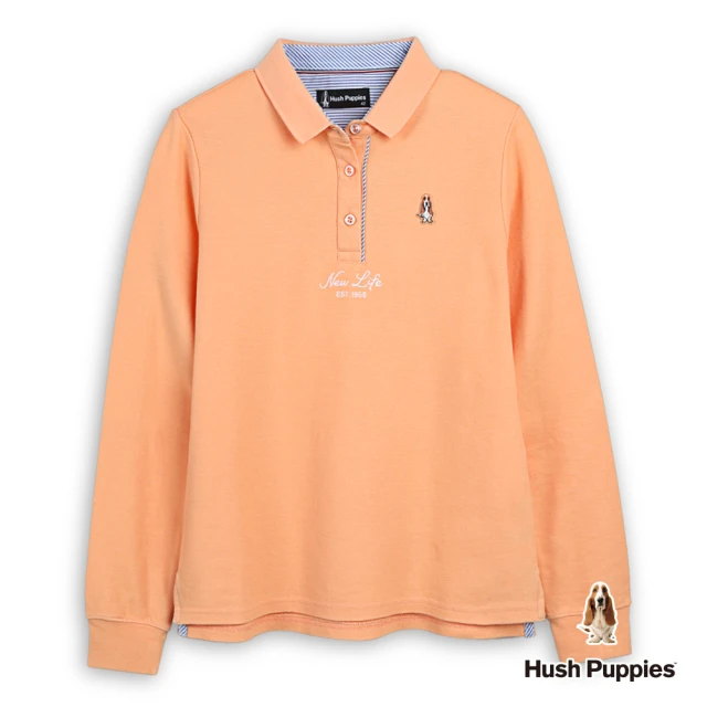 Hush Puppies 女裝 POLO衫 經典品牌英文刺繡小狗長袖POLO衫(淺橘 / 44201107)