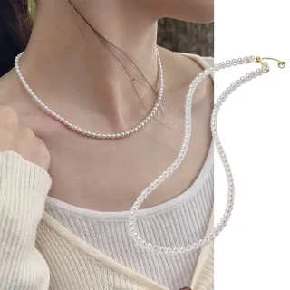 【City Diamond 引雅】天然米粒珍珠3.5-4mm伸縮串鍊 項鍊(珠潤月詠系列)