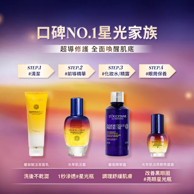 【L’Occitane 歐舒丹】官方直營 星光前導精華組(肌活露50ml 送肌活露5mlx2+極萃霜4ml/星光瓶/前導/精華液)