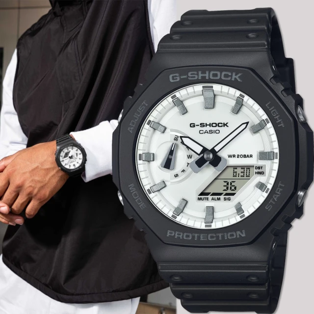 CASIO 卡西歐 G-SHOCK 黑白經典八角雙顯手錶(GA-2100WD-1A)