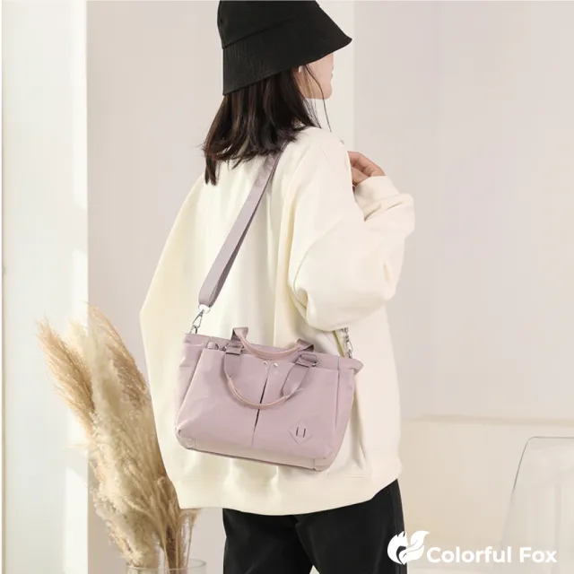 【Colorful Fox】經典防水包 尼龍大容量單肩包 手提包(黑色／深藍色／淺藍色／粉色／紫色／灰色／
