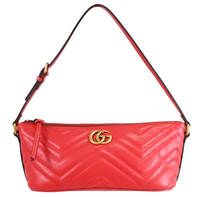 GUCCI 古馳 GG Marmont 經典雙G LOGO絎縫手提包肩背包(紅)