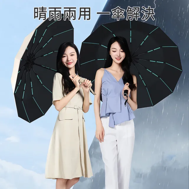 【Bosum】60骨質感大傘面 超強抗風防曬傘 UPF50+抗曬晴雨傘 黑膠抗UV 降溫遮陽自動傘 摺疊傘折疊傘