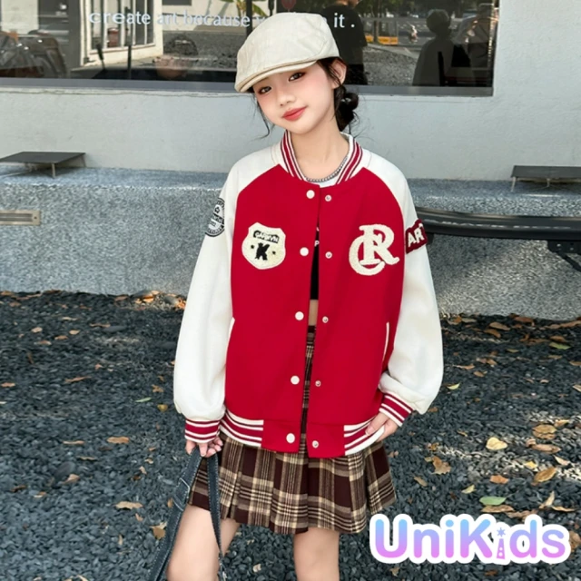 UniKids 中大童裝長袖外套 毛巾繡棒球服夾克 CVCR(圖片色)