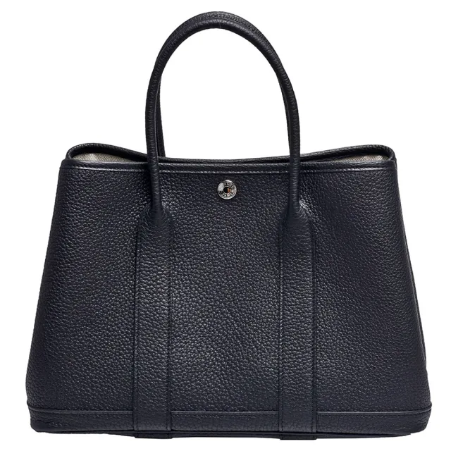 【Hermes 愛馬仕】經典Garden Party PM小牛皮暗釦手提包(30cm-黑色H051568CK-BLK)