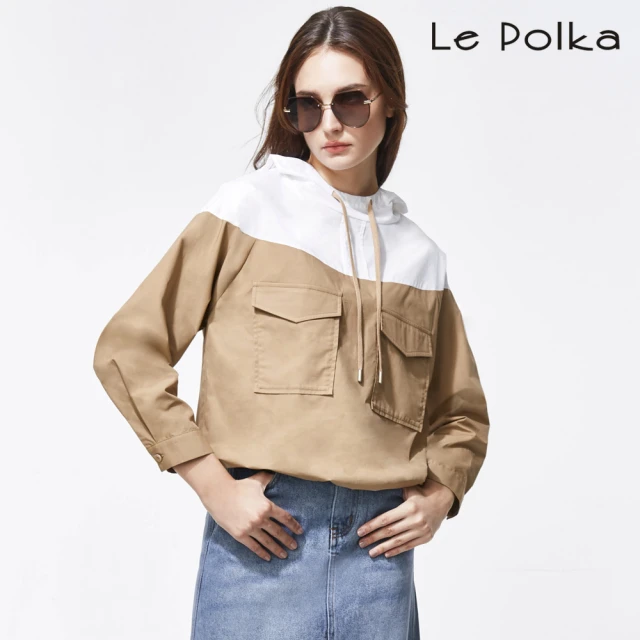 Le Polka 撞色連帽工裝上衣-女