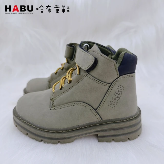 HABU 哈布童鞋 HABU哈布童鞋 高質感兒童帥氣軍靴 軍綠色7013-GN(童鞋 軍靴 短靴)