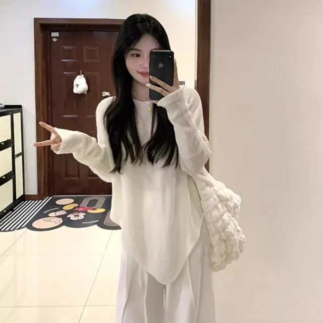 【D.studio】韓版溫柔蝙蝠袖不規則針織上衣(毛衣 長袖上衣 女裝 衣服 長袖t恤 發熱衣 保暖上衣 冬裝 W517)