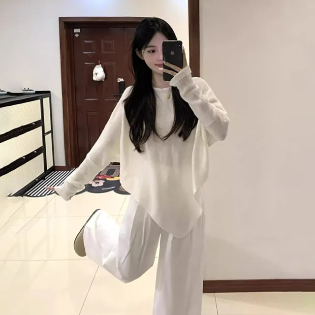 【D.studio】韓版溫柔蝙蝠袖不規則針織上衣(毛衣 長袖上衣 女裝 衣服 長袖t恤 發熱衣 保暖上衣 冬裝 W517)