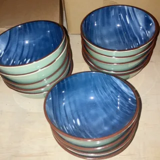 【YU Living 信歐傢居】日式釉彩藍雙色餐碗(300ml/4色任選)
