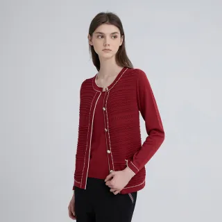 【ILEY 伊蕾】優雅羊毛混紡假兩件針織上衣(紅；M-2L；1244455412)