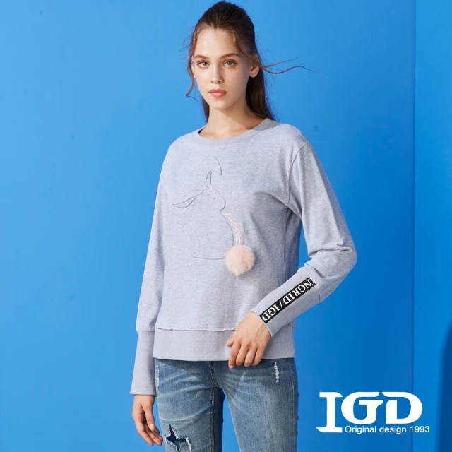 IGD 英格麗 網路獨賣款-立體兔子毛球造型上衣(灰色)