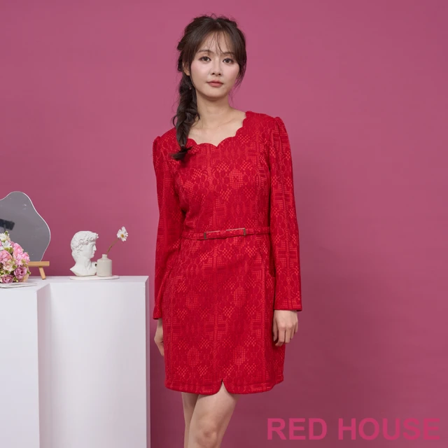 RED HOUSE 蕾赫斯 花邊領修身蕾絲洋裝(共2色)