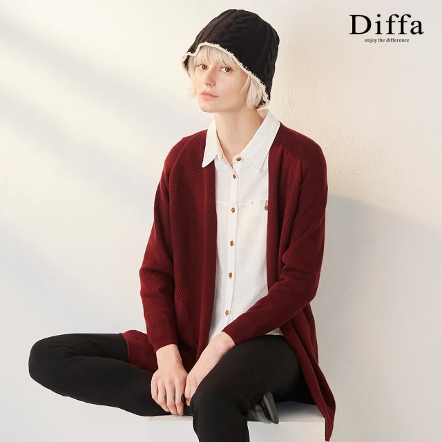 Diffa 長版貼袋設計毛衣外套-女