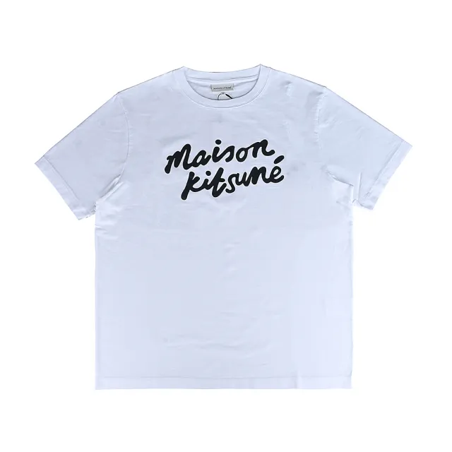 【Maison Kitsune】Maison Kitsune正面燙印草寫LOGO設計圓領短袖棉質T恤(男款/白x黑)