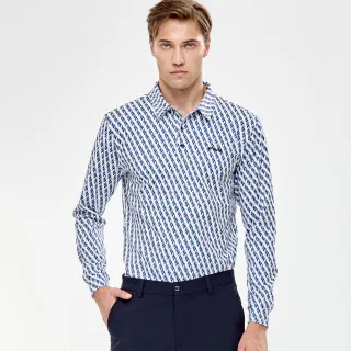 【PING】男款球桿菱格高爾夫薄長袖POLO衫-藍(活麗紗/GOLF/高爾夫球衫/PA24206-56)