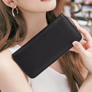 【2R 手工真皮】路易牛皮Matching配色拉鍊長夾 黑x紫