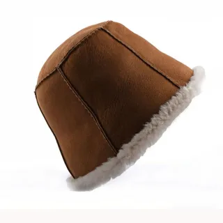 【米蘭精品】現貨+預購 漁夫帽真皮盆帽(一體成形保暖羊羔毛女帽子3色74il6)
