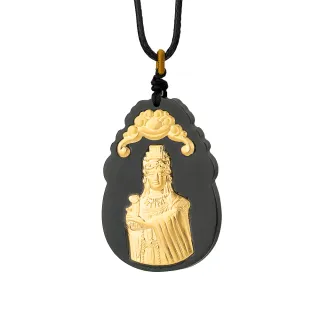 【K.D.J 圓融珠寶】金鑲天然和田墨玉 媽祖 墜飾