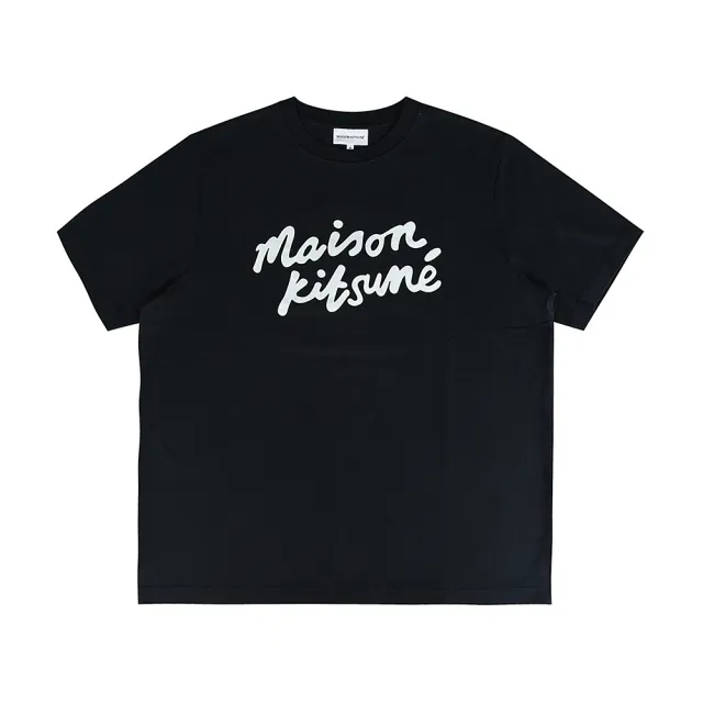 【Maison Kitsune】Maison Kitsune 正面燙印草寫LOGO設計圓領短袖棉質T恤(男款/黑x白)