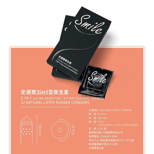 【Smile史邁爾】三合一衛生套保險套(12入*6盒 共72入)