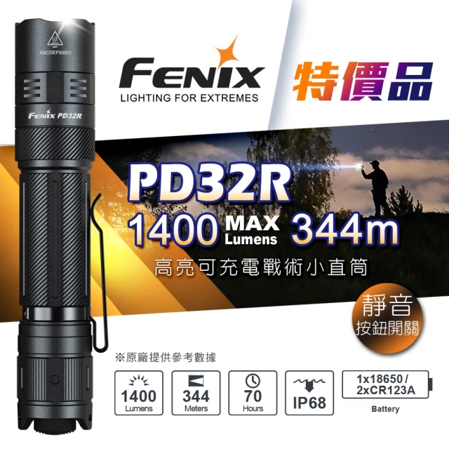 Fenix 特價品 PD32R 高亮可充電戰術小直筒(Max 1400 Lumens)