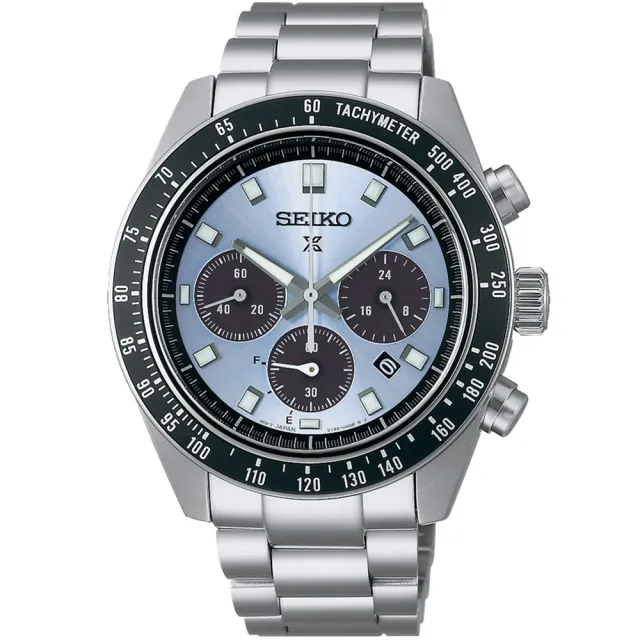【SEIKO 精工】PROSPEX Speed Timer 太陽能計時 冰藍熊貓錶-41.4mm 情人節 禮物(V192-0AH0U/SSC935P1)