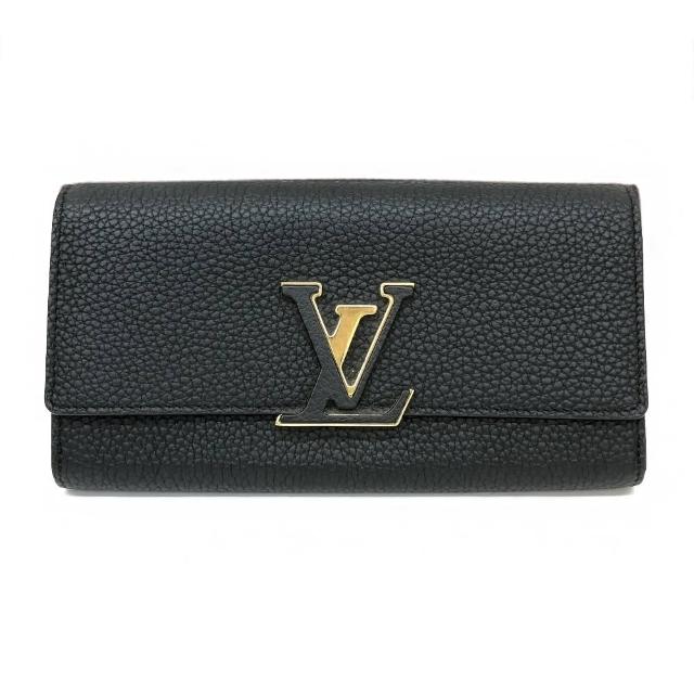 【Louis Vuitton 路易威登】M61248 經典Capucines系列Taurillon牛皮信封式翻蓋長夾(黑色)