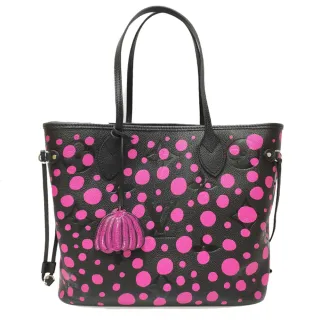 【Louis Vuitton 路易威登】M46419 草間彌生聯名款LV x YK系列Neverfull MM子母袋側肩包購物包(黑色x桃紅)