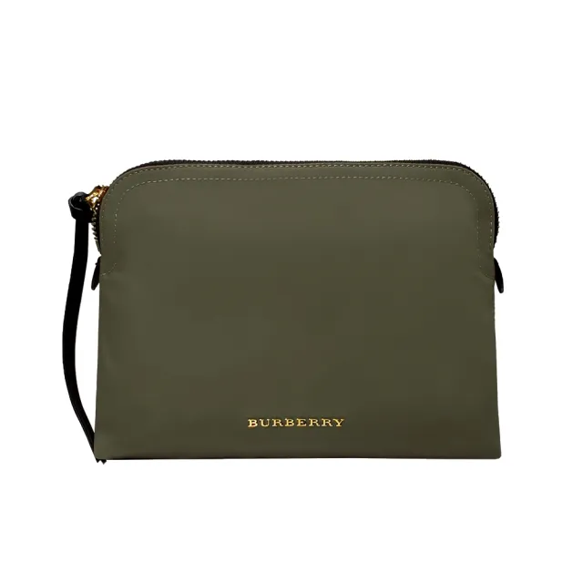 【BURBERRY 巴寶莉】40209091 素面尼龍拉鍊金色LOGO化妝包/盥洗包(綠色)（其他規格）