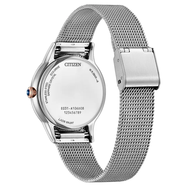 【CITIZEN 星辰】L系列 廣告款 粉紅半金光動能米蘭帶腕錶/32.5mm(EM1156-80X)