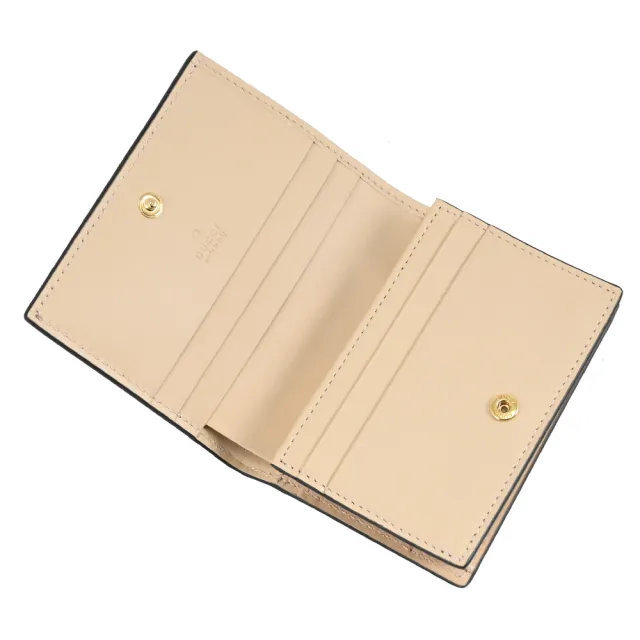 【GUCCI 古馳】GG Supreme 經典雙G LOGO馬銜扣印花扣式零錢短夾(駝)