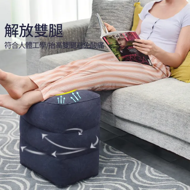 【zLife】三層高度可調整充氣擱腳墊 多功能充氣汽車腳踏墊 車用按壓式充氣抬腿枕 戶外露營旅行旅途歇腳墊