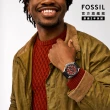 【FOSSIL 官方旗艦館】Privateer 城市型男闇紅三眼指針手錶 黑色真皮錶帶 45MM BQ2897