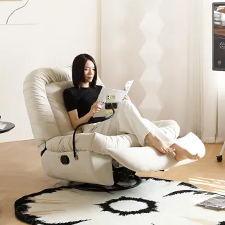 【Taoshop 淘家舖】K-電動單人沙發 懶人可躺可睡多功能搖椅-D222(電動搖帶轉+手機支架 全真牛皮 多色選)