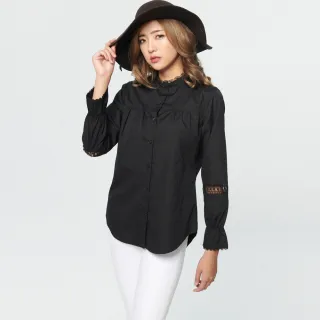 【BOBSON】女款黑蕾絲拼接襯衫(37088-88)