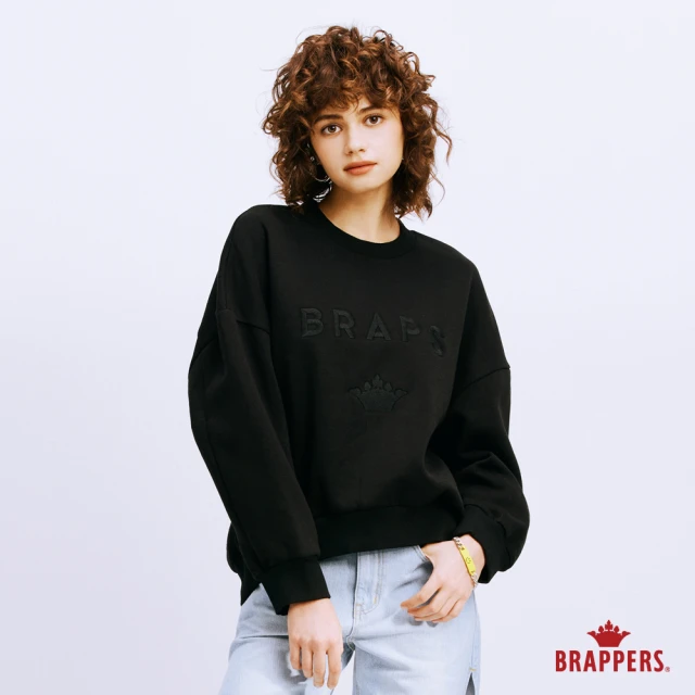 BRAPPERS 女款 BRAPS繡花圓領厚T(黑)