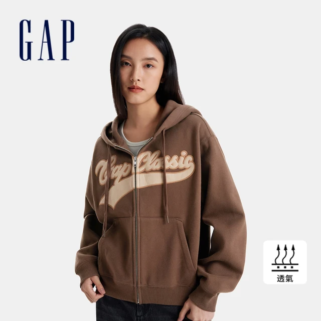 GAP 女裝 Logo刺繡刷毛連帽外套-棕色(600760)