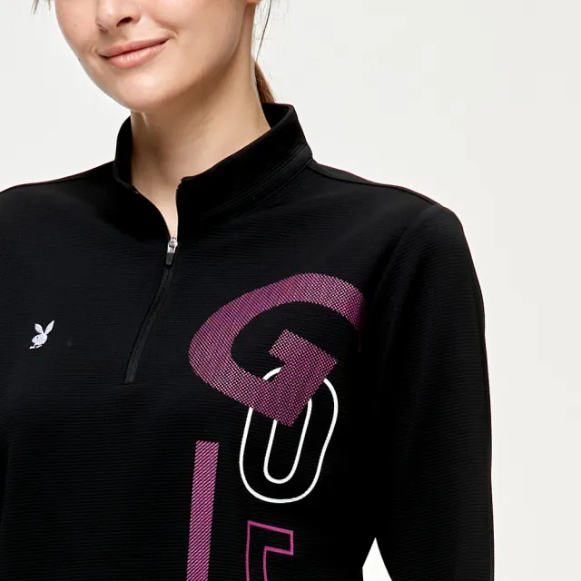 【PLAYBOY GOLF】女款蓄熱保暖下擺束口高爾夫立領長袖上衣-黑(吸濕排汗/GOLF/KA24226-88)